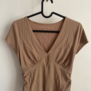 American Eagles  Tan V-Neck Ruched Blouse